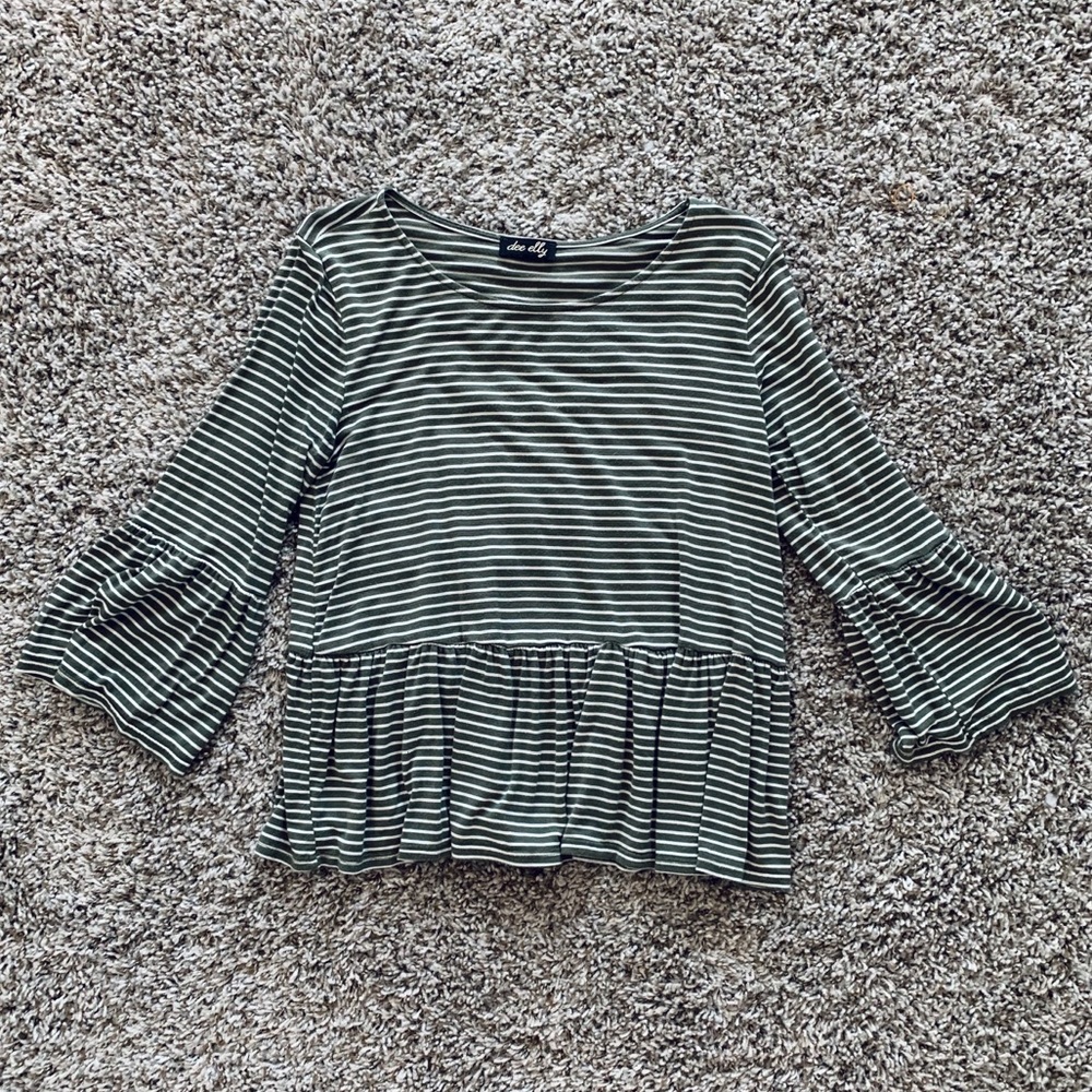 Green and White Stripe Peplum Shirt